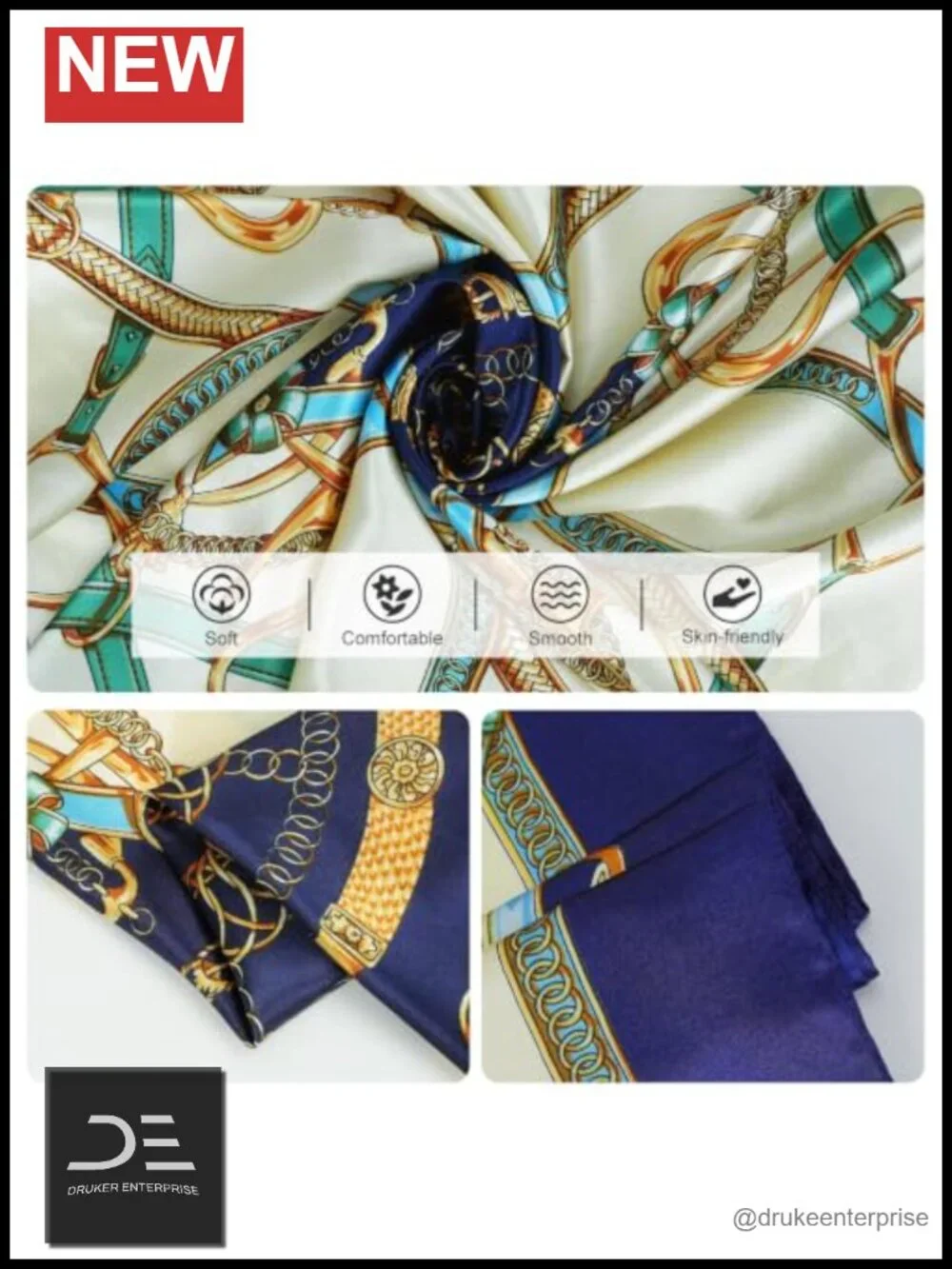 Satin Head Scarf for Women - Large Square Bandana, Fashion Scarf